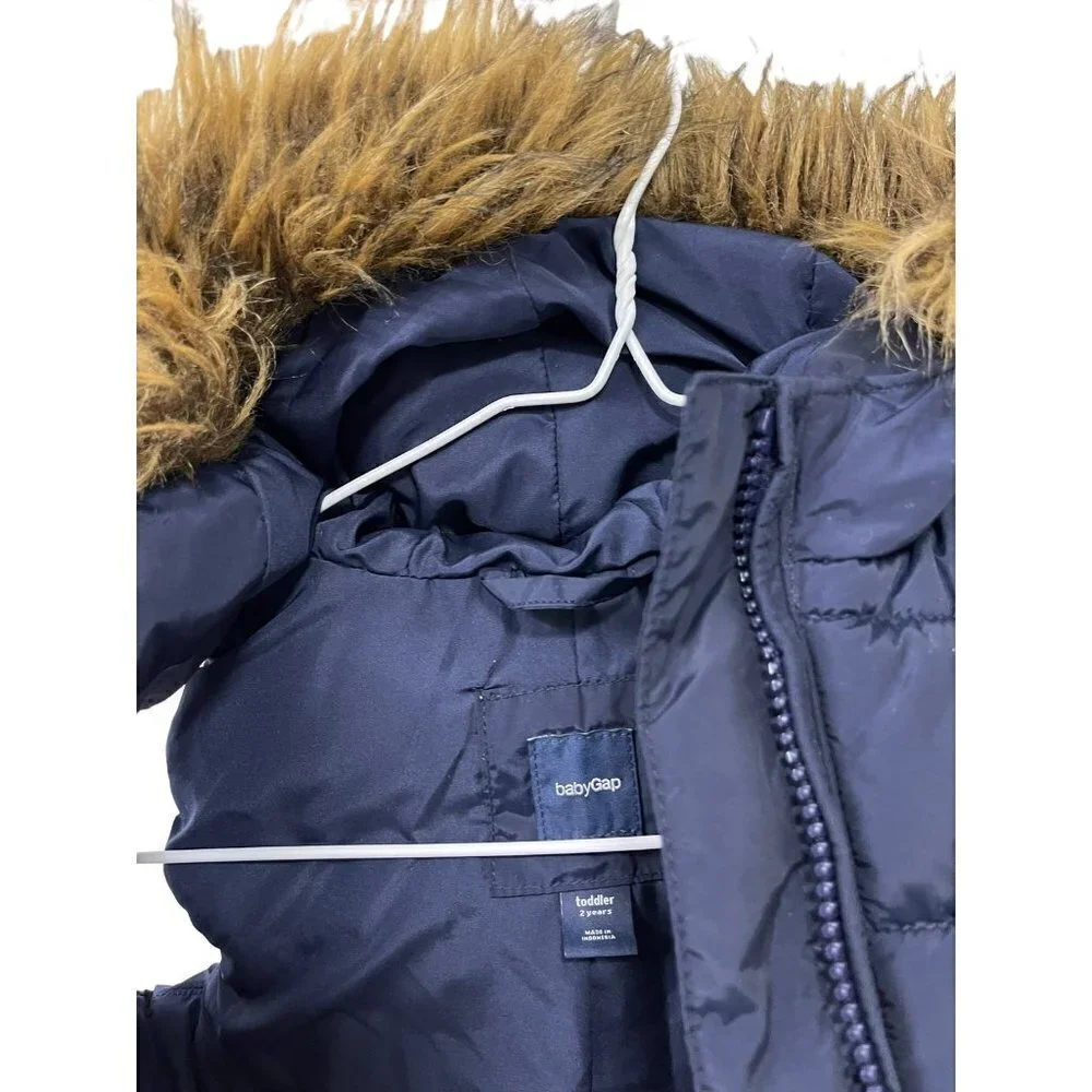 Baby Gap Puffer Vest Toddler Size 2 Faux Fur Hat